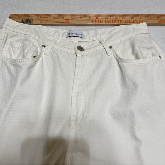 Zara Women's Denim High-Rise Full Length Raw Frayed Hem Ecru/Cream Size 12 - Picture 9 of 14